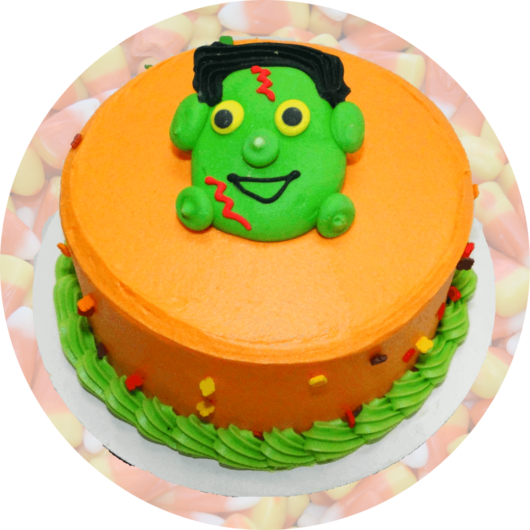 Orange cake with Frankenstein's monster decoration