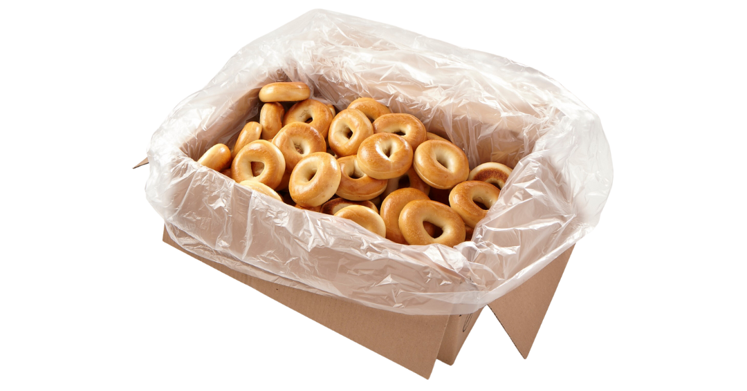 Box of plain bagels lined with bag